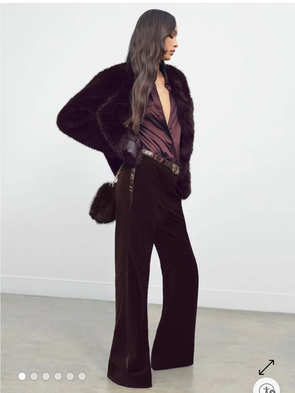 Reiss Elia Burgundy Velvet Satin Stripe Flared Wide Leg Trousers Size 4